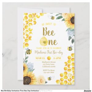 Bee Birthday Invitation First Bee Day Invitation