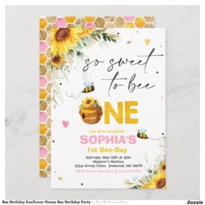 Bee Birthday Sunflower Honey Bee Birthday Party Invitation