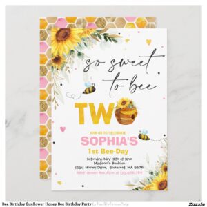 Bee Birthday Sunflower Honey Bee Birthday Party Invitation
