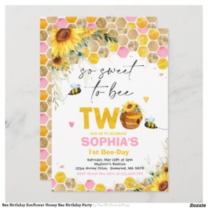Bee Birthday Sunflower Honey Bee Birthday Party Invitation