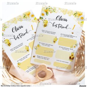Bee birthday wishes time capsule notes invitation