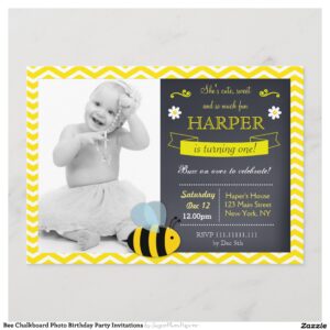 Bee Chalkboard Photo Birthday Party Invitations