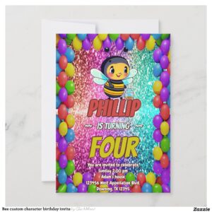 Bee custom character birthday invite