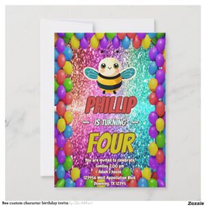 Bee custom character birthday invite