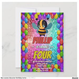 Bee custom character birthday invite