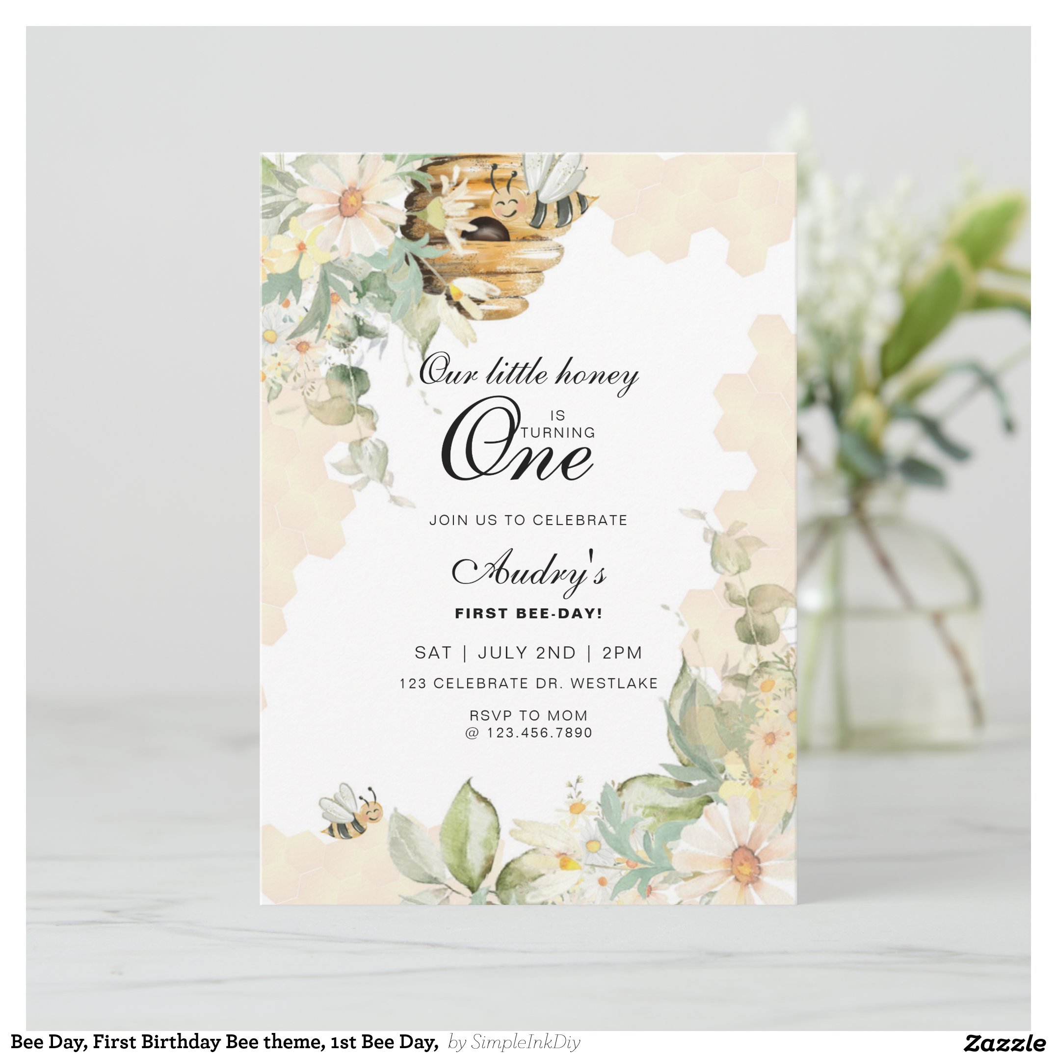 Bee Day, First Birthday Bee theme, 1st Bee Day, Invitation