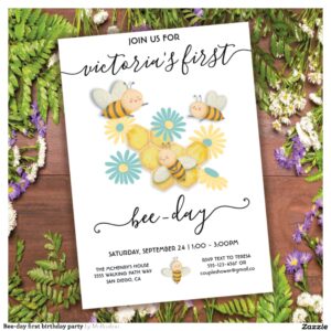 Bee-day first birthday party invitation