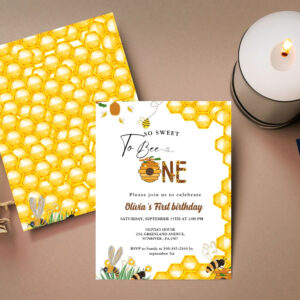 Bee day yellow honey bee first girl birthday party invitation