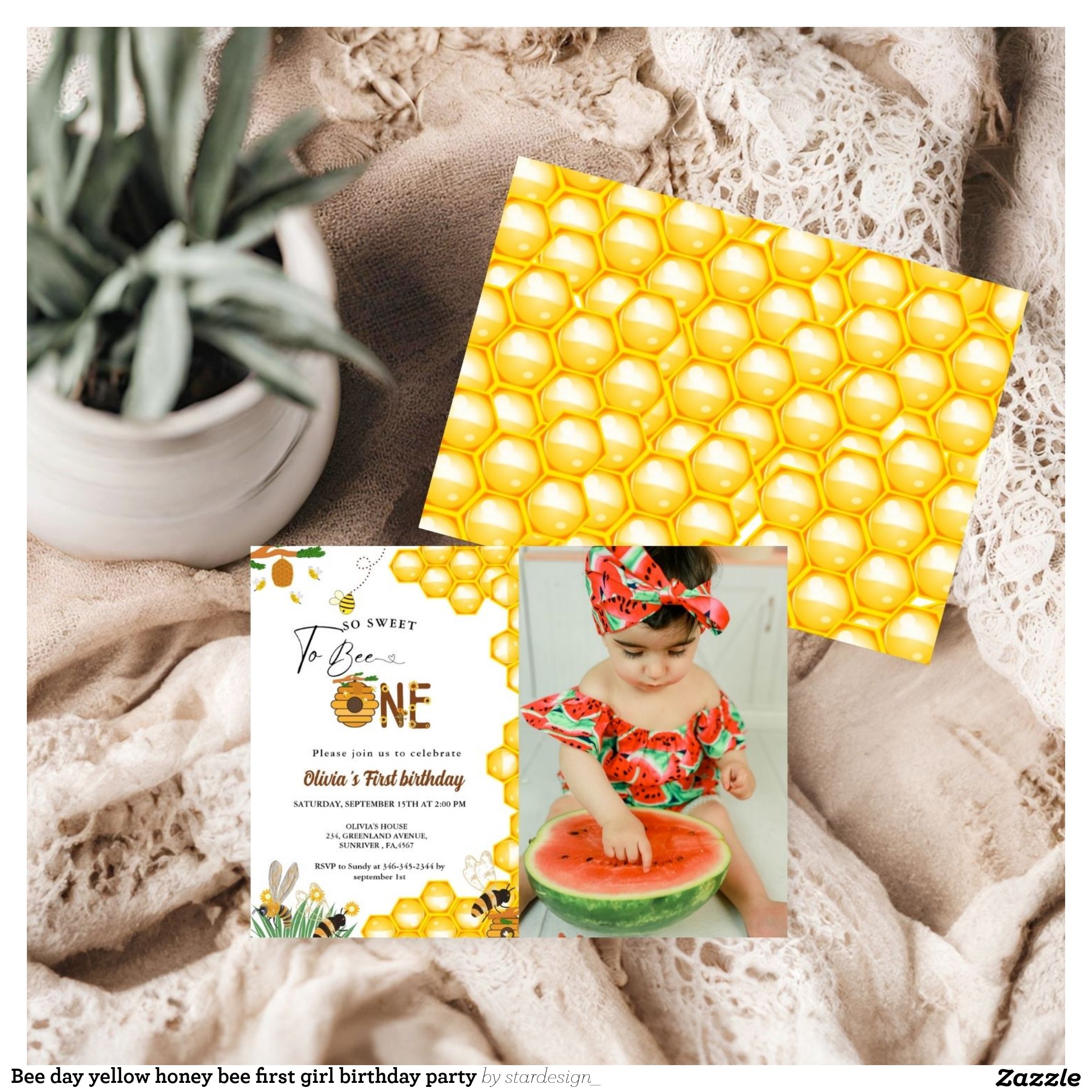 Bee day yellow honey bee first girl birthday party invitation