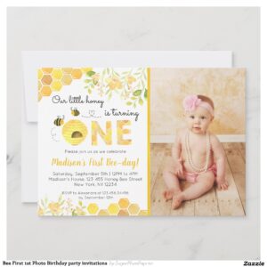 Bee First 1st Photo Birthday party invitations