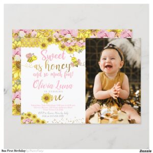 Bee First Birthday Invitation