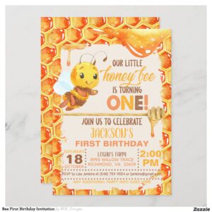 Bee First Birthday Invitation