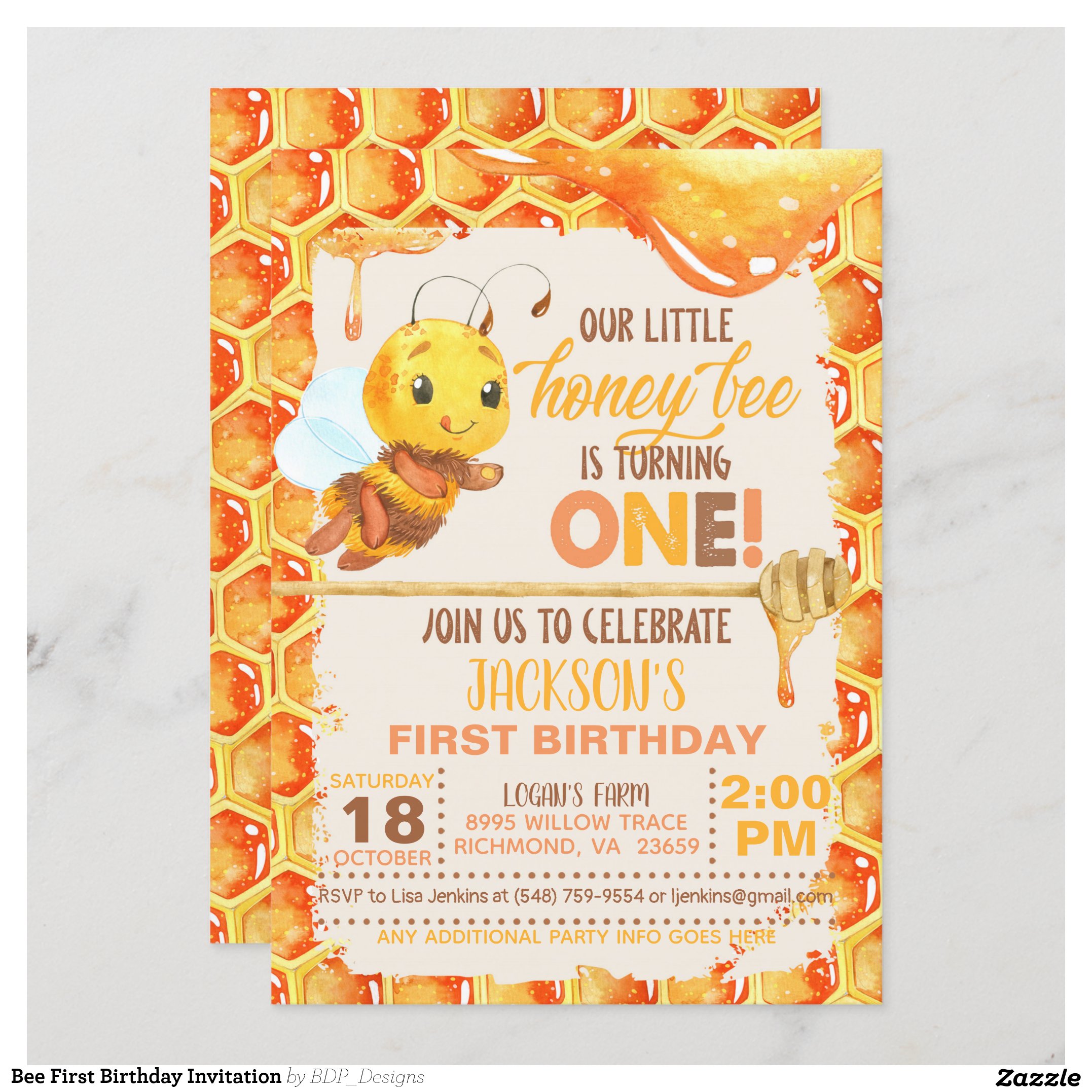Bee First Birthday Invitation