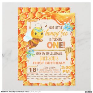 Bee First Birthday Invitation - Girl
