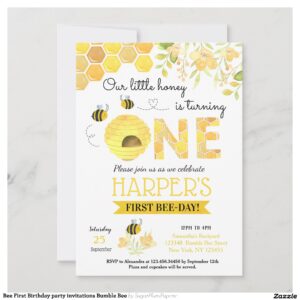 Bee First Birthday party invitations Bumble Bee