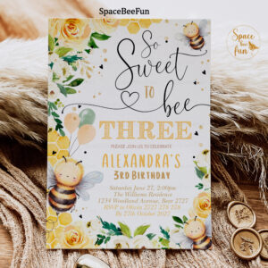 Bee Honey THREE Birthday invitation Bee Honey Part
