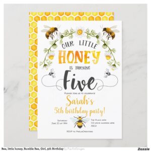Bee, little honey, Bumble Bee, Girl, 5th Birthday Invitation