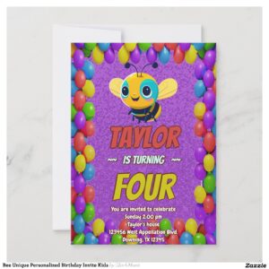 Bee Unique Personalized Birthday Invite Kids
