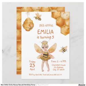 Bee-Utiful Girly Honey Bee 5th Birthday Party Invitation