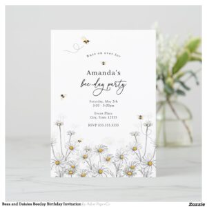 Bees and Daisies Beeday Birthday Invitation