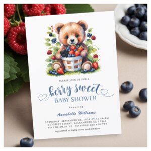 Berry Sweet Baby Shower Wild Berries & Teddy Bear Invitation