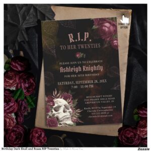 Birthday Dark Skull and Roses RIP Twenties Invitation