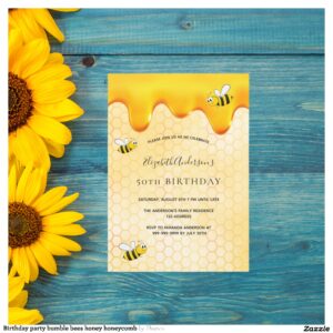 Birthday party bumble bees honey honeycomb invitation