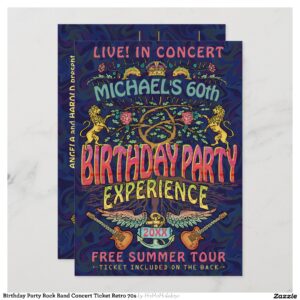 Birthday Party Rock Band Concert Ticket Retro 70s Invitation