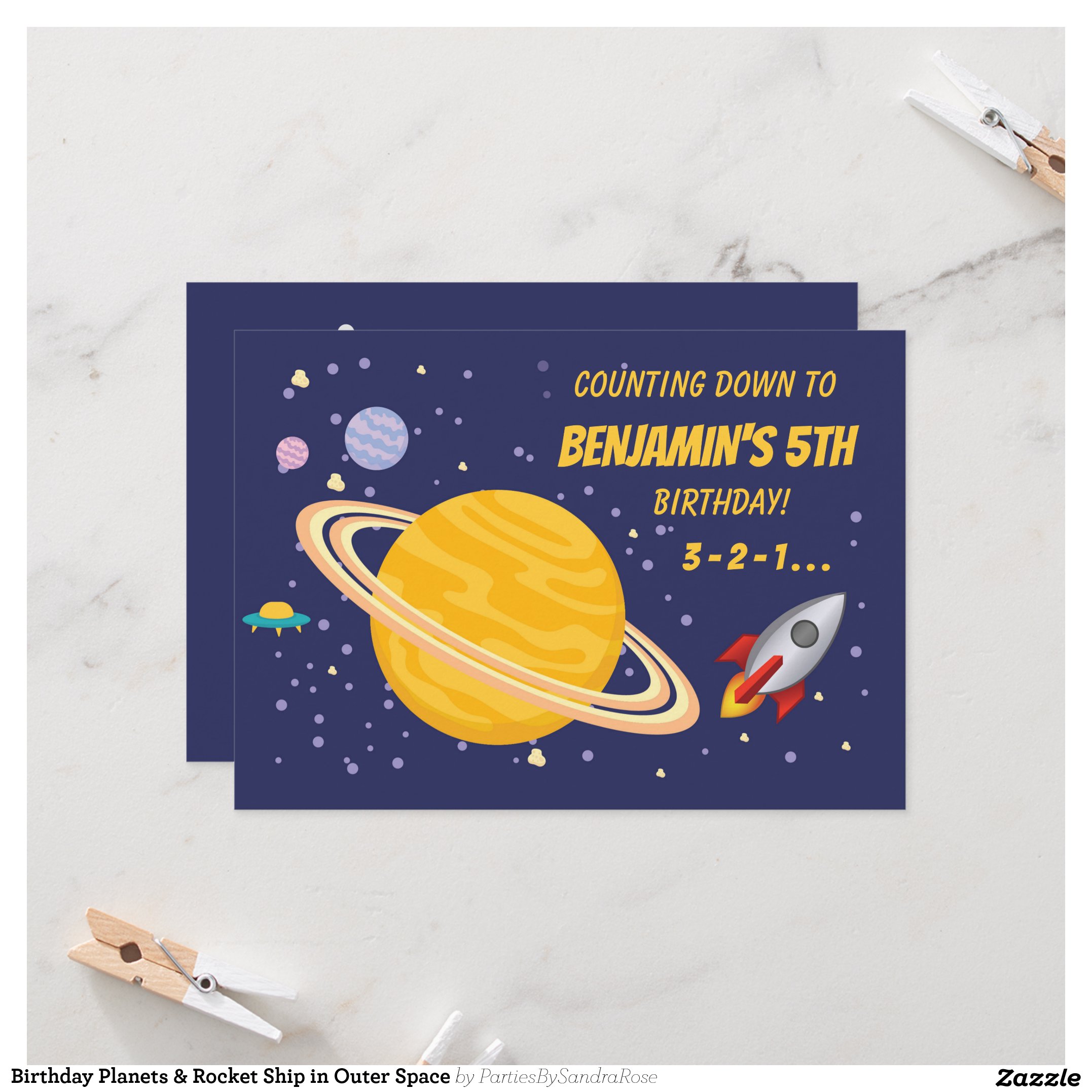 Birthday Planets & Rocket Ship in Outer Space Invitation