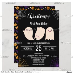 Black First Boo-thday Custom Halloween Birthday Invitation