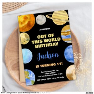 Black Orange Outer Space Birthday Invitations