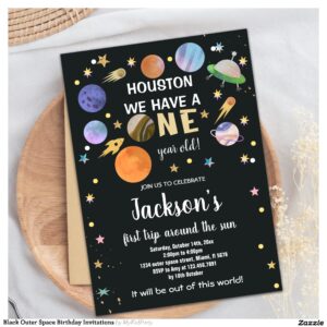 Black Outer Space Birthday Invitations