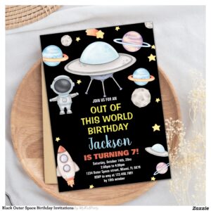 Black Outer Space Birthday Invitations
