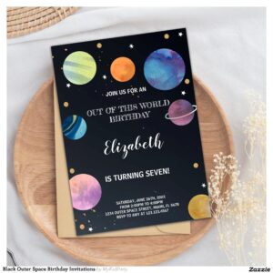 Black Outer Space Birthday Invitations