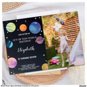 Black Outer Space Birthday Invitations with photo