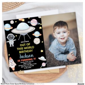 Black Photo Outer Space Birthday Invitations