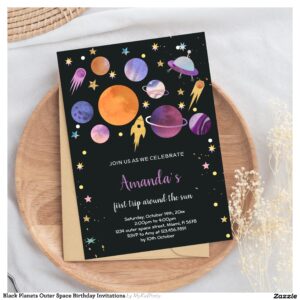 Black Planets Outer Space Birthday Invitations