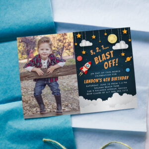Blast Off Birthday Party Photo Invitation