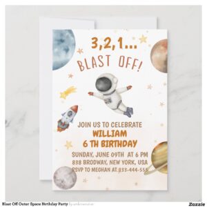 Blast Off Outer Space Birthday Party Invitation