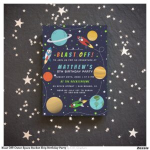 Blast Off! Outer Space Rocket Ship Birthday Party Invitation