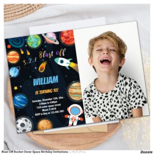 Blast Off Rocket Outer Space Birthday Invitations