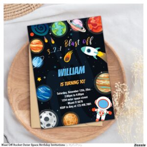 Blast Off Rocket Outer Space Birthday Invitations