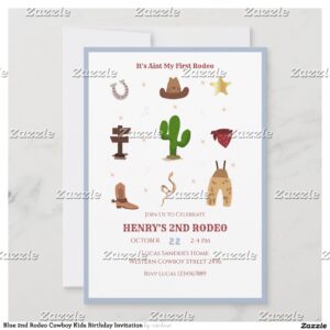 Blue 2nd Rodeo Cowboy Kids Birthday Invitation