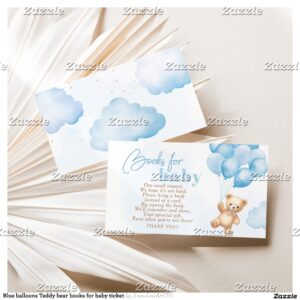 Blue balloons Teddy bear books for baby ticket Enclosure Card