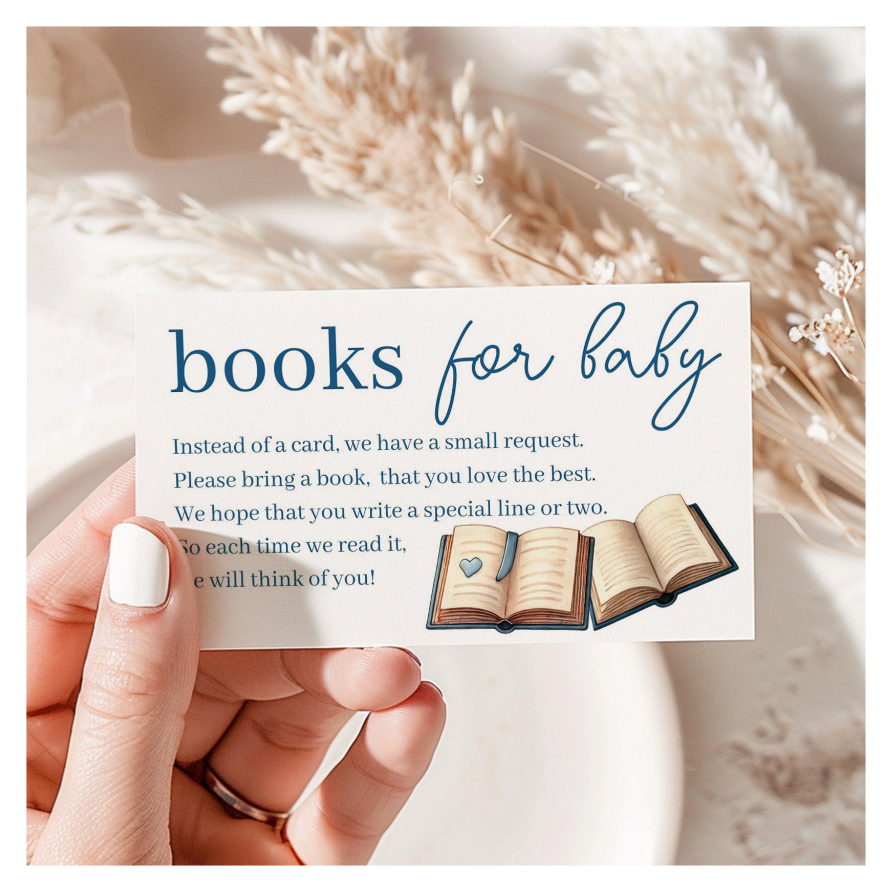 Blue Boy Teddy Bear Books for Baby Shower Enclosure Card