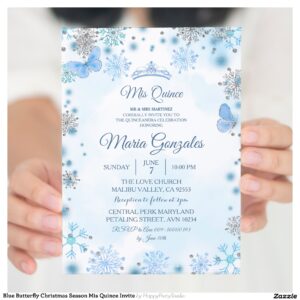 Blue Butterfly Christmas Season Mis Quince Invite