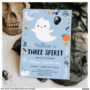 Blue Ghost Three Spirit Halloween Birthday Invitation