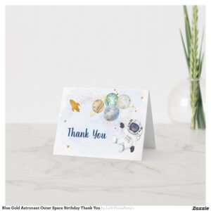 Blue Gold Astronaut Outer Space Birthday Thank You