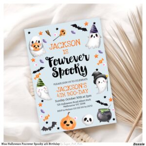 Blue Halloween Fourever Spooky 4th Birthday Invitation