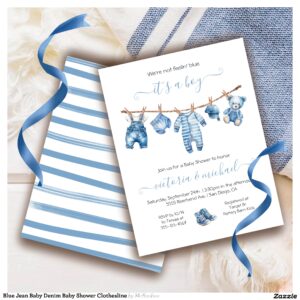 Blue Jean Baby Denim Baby Shower Clothesline Invitation